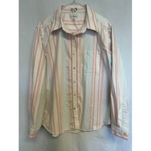 Women's L.L. Bean Striped Button Down Long Sleeve Pastel Blue Yellow Pink Cotton